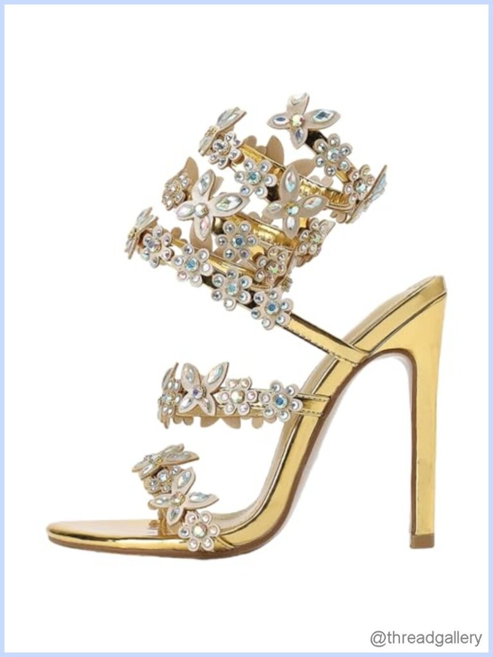 Faux Patent Leather Diamante High Heels Spiral Strap Sandals
